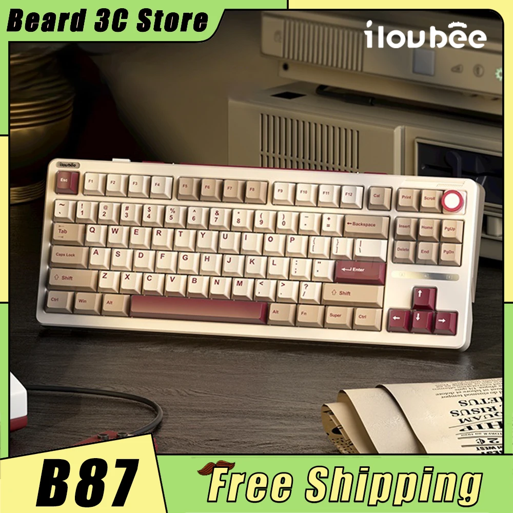 iLovbee b87 Mechanical Keyboard Multifunctional Knob Three Mode RGB Hot Swap Wireless Gaming Keyboard Custom Gasket PBT Pc Gamer