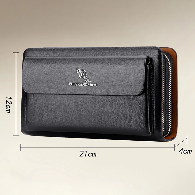 YUESKANGAROO Men Clutch Bag Fashion Long Purse Double Zipper Business Wallet Male Casual Bag