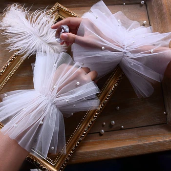 Nail shooting background cloth fluffy white hand sleeves goods for manicure Display pearl wedding bride gloves Nail art Showing