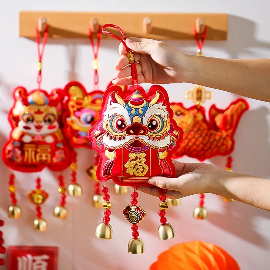 1pc 2026 Year of the Horse Spring Festival Fu character Lion Pendant Chinese New Year Store Home Blessing Gift Wind Chime Bell