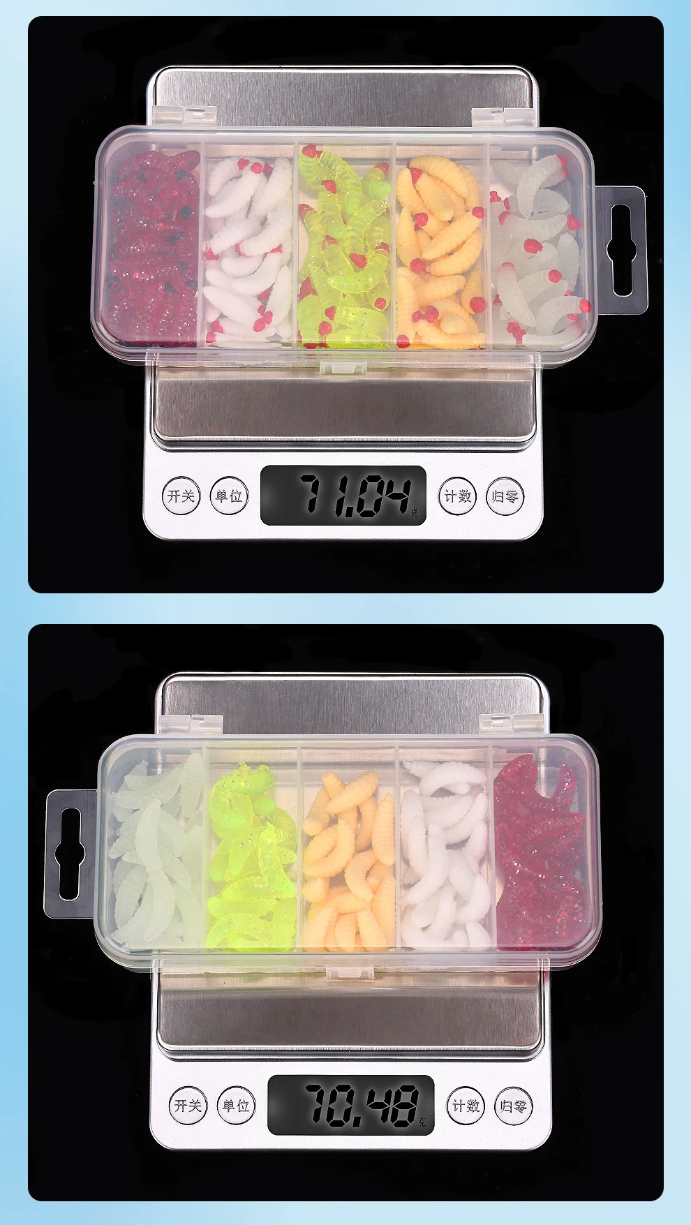 WEIHE 5 Farben Künstliche Weicher Köder Combo Mini Mehlwurm Köder Kit Made Köder Süßwasser Salzwasser Wobbler Pesca Köder Box – Detail 13
