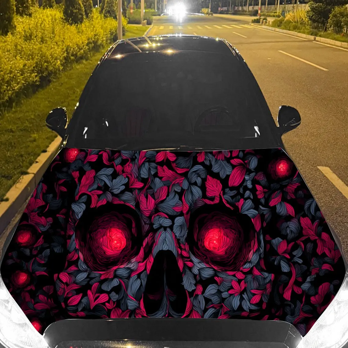 

Horror Red - Eyed Skull Car Hood Stickers - Self-Adhesive, Waterproof and Durable Vinyl Wrap, Decorate And Protect Your Car, Fit