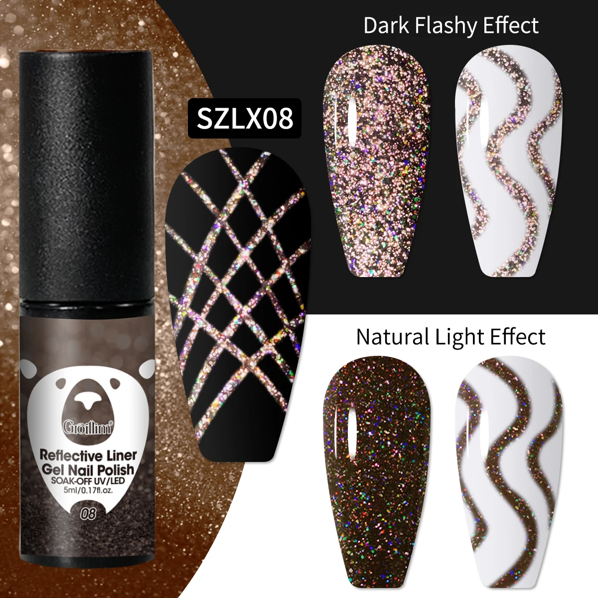 Groillim أنبوب واحد 5 مل من طلاء الأظافر الجل المزخرف بحجر الراين، مناسب للصالونات وصالونات الأظافر المنزلية والأظافر اللامعة #1