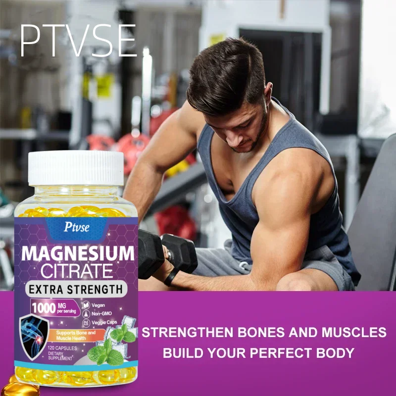 Ptvse Magnesium Citrate Capsules 1000 Mg - Maximum Absorption for Muscle, Nerve, Bone and Heart Health Gluten Free, Non-GMO