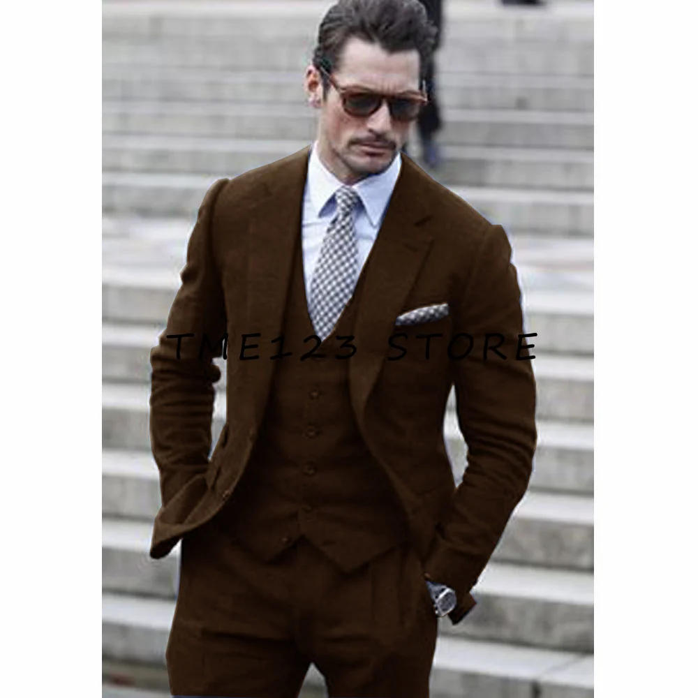 Weding Suit for Men Black Suits for Wedding 2023 Men\'s Flax Casual Business Single Breasted Three-Piece Suit Pants Sets Full