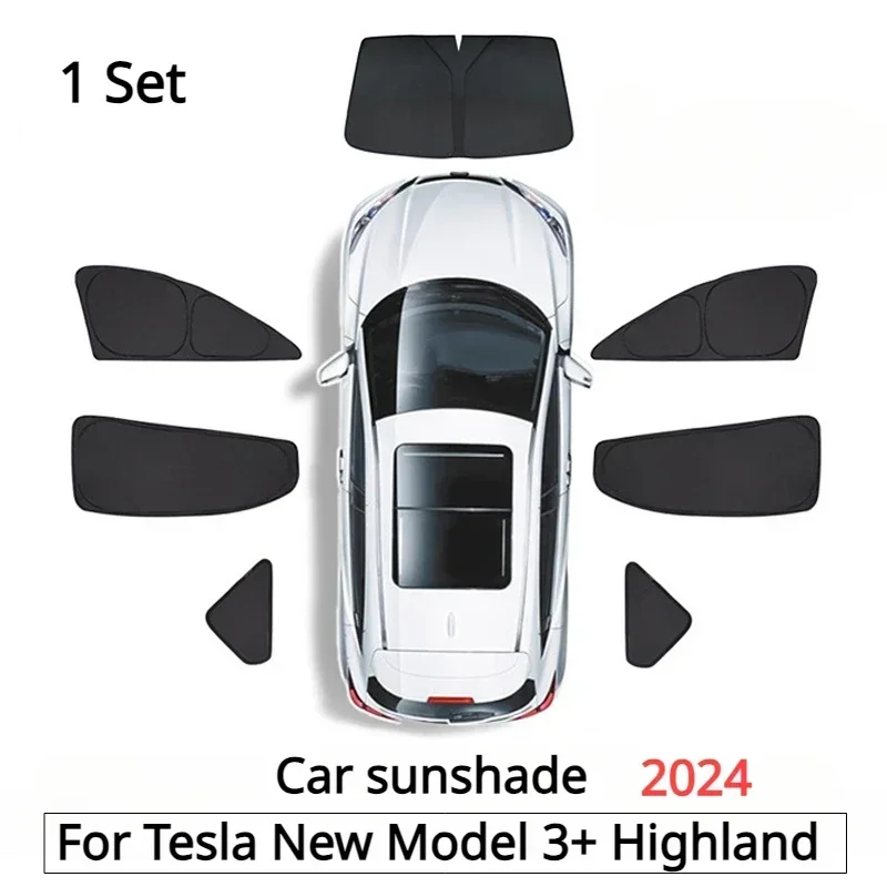 Parasol para ventana lateral de coche Tesla Model 3 + Highland 2024, parabrisas delantero y trasero, pantalla de ventana de privacidad, accesorios