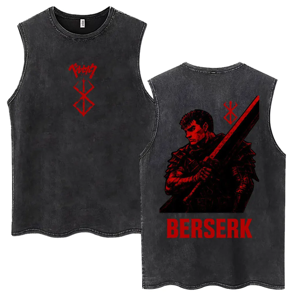 Wash Japan Anime Berserk Harajuku Tank Tops Manga Gatsu Griffith Zodd T-shirts Men Women 100% Cotton Oversized Sleeveless Vests