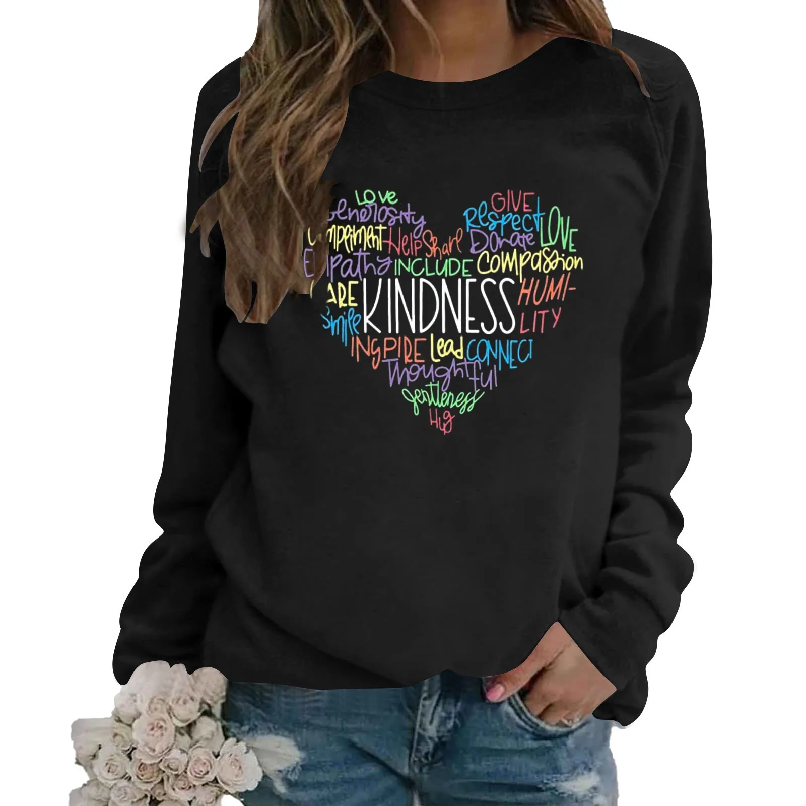 

Kindness Heart Sweatshirt Love Heart Graphic Tees Inspirational Sweatshirt Tops aesthetic casual Outerwear