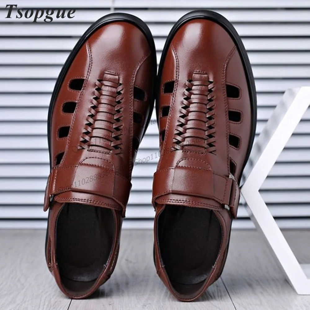 High Quality Brown Hollow Matte Leather Hook Men's Pumps Shoes For Men Flat With Runway Casual Party Shoes 2023 Zapatillas Muje