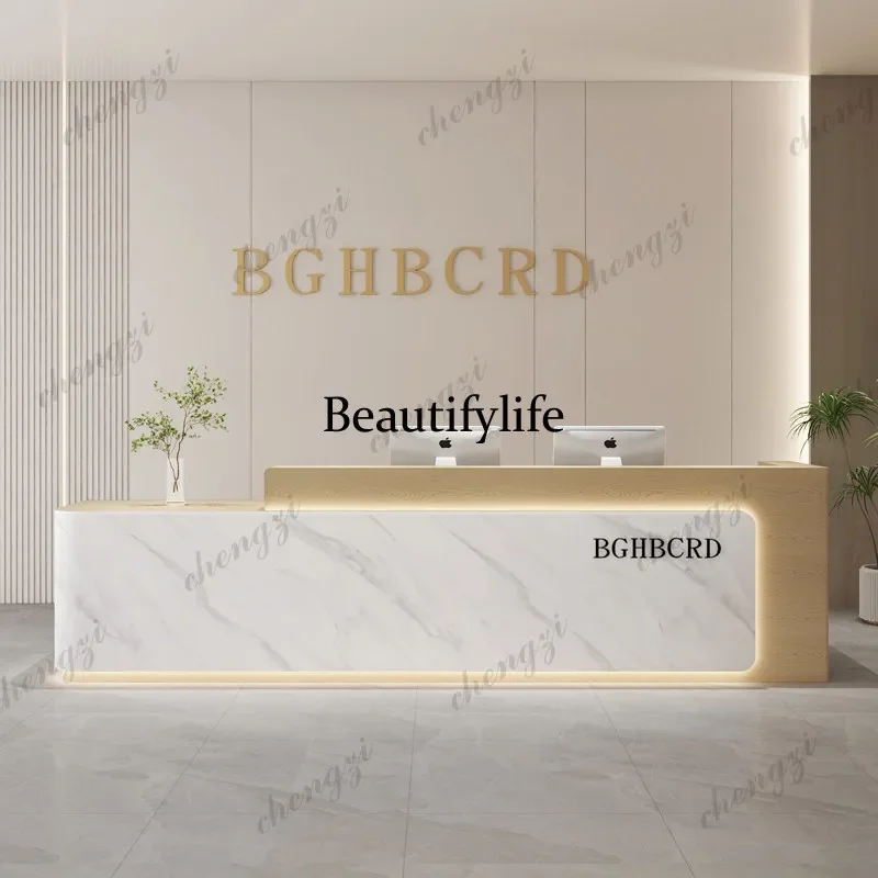 Light Luxury Display Reception Desks Welcome Service Commericial Checkout Reception Desks Elegant Oval Bureau Office FurnitureN1