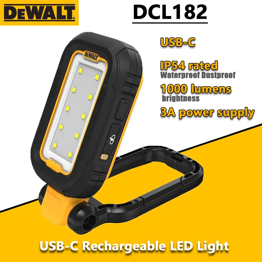 DEWALT DCL182 USB-C Rechargeable LED Light Jobsite Waterproof Dustproof Powerful Work Light with Magnetic Handle Hand Tools