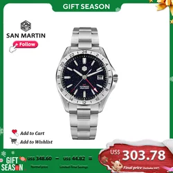 San Martin-Relógio de pulso mecânico automático para homens, GMT Luxury Watch, Aventurine Gemstone Dial, aço inoxidável, NH34 Design, 100m, SN0129