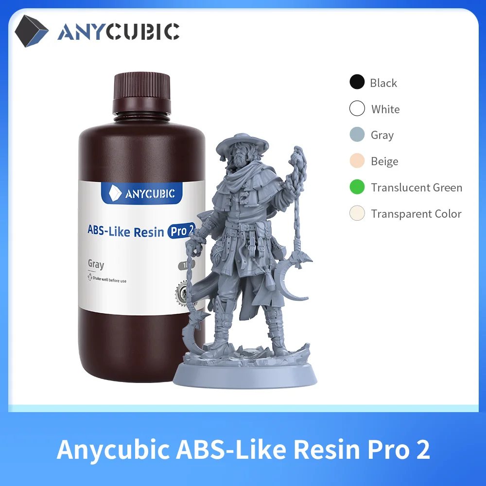 ANYCUBIC ABS Pro 2 3D Printer Resin, kekerasan dan ketangguhan 405nm UV-Curing standar Resin fotopolymer untuk LCD