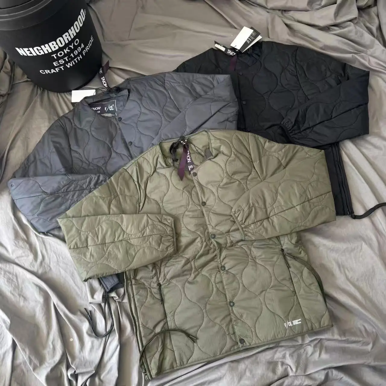 Rhombus Tear-resistant Single-breasted F/CE Down Jacket Winter Men Women High Quality Light Loose Keep Warm Jacket with Dust Bag
