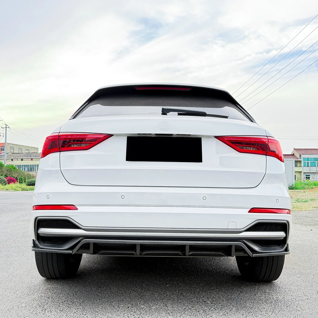 For Audi Q3 F3 Sline 2019+ Car Rear Bumper Diffuser Spoiler Wings Black Carbon Body Kit Exterior Tuning Accessories