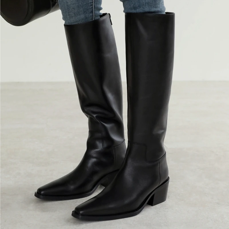 

Сексуальные женские высокие сапоги на высоком каблуке, модные туфли до колена на массивном каблуке, туфли-лодочки 2025 года, новые зимние ботинки, трендовые женские ботинки в готическом стиле