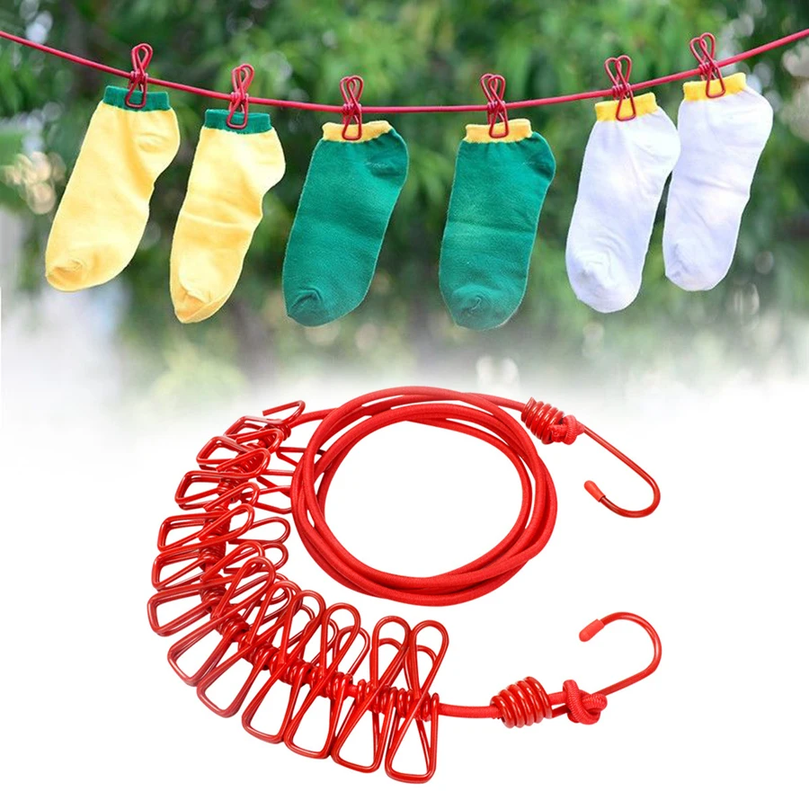 12-Piece Set of Clothespins with Elastic Retractable Rope, Suitable for Indoor and Outdoor Use, for Socks, Underwear, and Small Clothes, Windproof Drying, Portable Camping Supplies