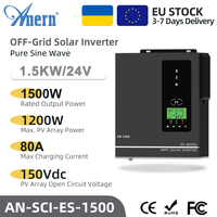 Anern 1500W 1000W Hybrid Solar inverter 12V 220V Pure Sine Wave Off Grid inverter MPPT 80A Solar Charge Controller Max PV 150VDC