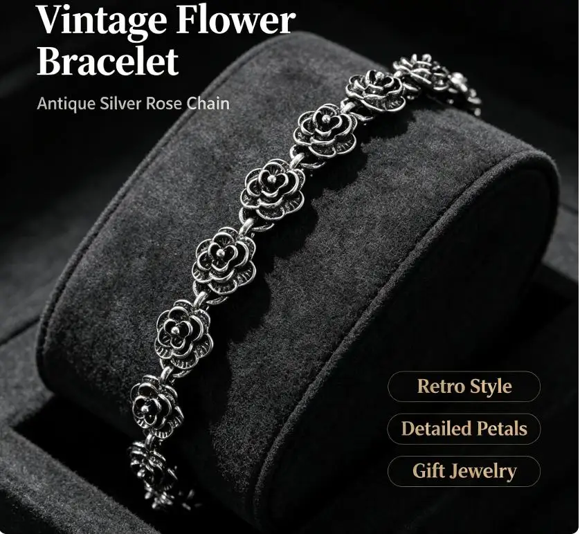 1Pcs Korean Style Temperamen Flower Pendant Bracelets Distressed Rose Bracelet For Women DIY Jewelry Gift For Bestfriend Girl