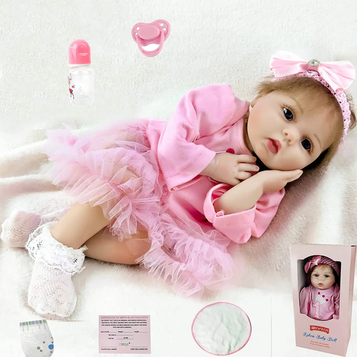 

55cm Realistic Baby Doll in Pink Giraffe Clothes - Soft Body Lifelike Reborn Girl Reborn Toddler Doll