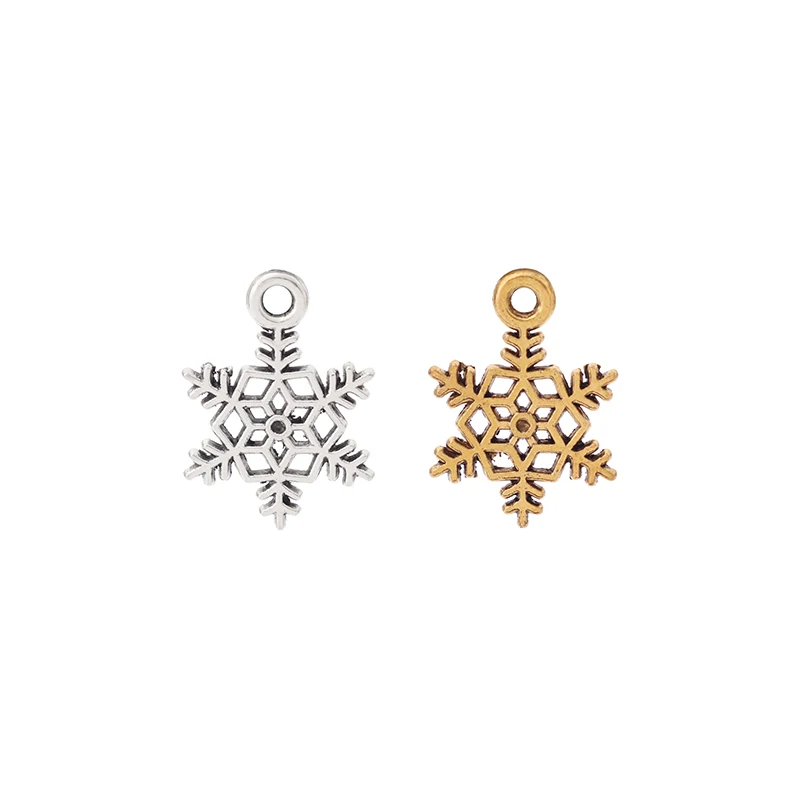 

10 x Tibetan Silver/Gold Color Christmas Snowflake Charms Pendants Beads for DIY Necklace Bracelet Jewelry Making Accessories