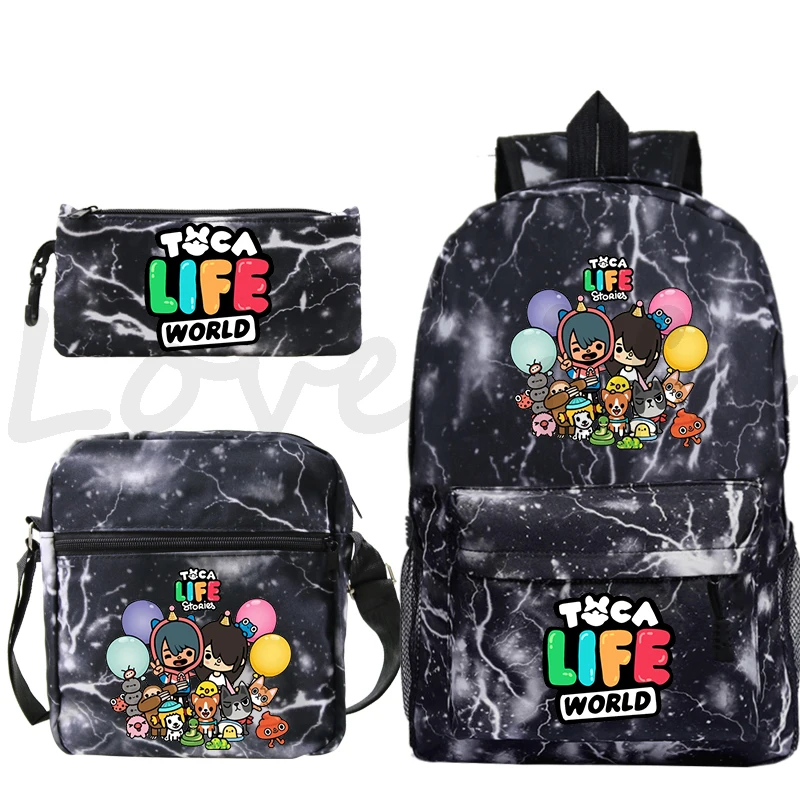 3pcs/set Toca Life World Backpack for Boys Girls Cartoon Anime Knapsack Students School Bag Mochila Toca Boca Backpack for Kids