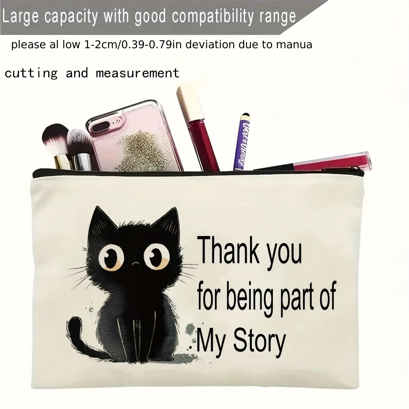 내 이야기에 참여해주셔서 감사합니다 '고양이 디자인 화장품 가방'.- 다기능 지퍼 파우치, 보석 보관 가방