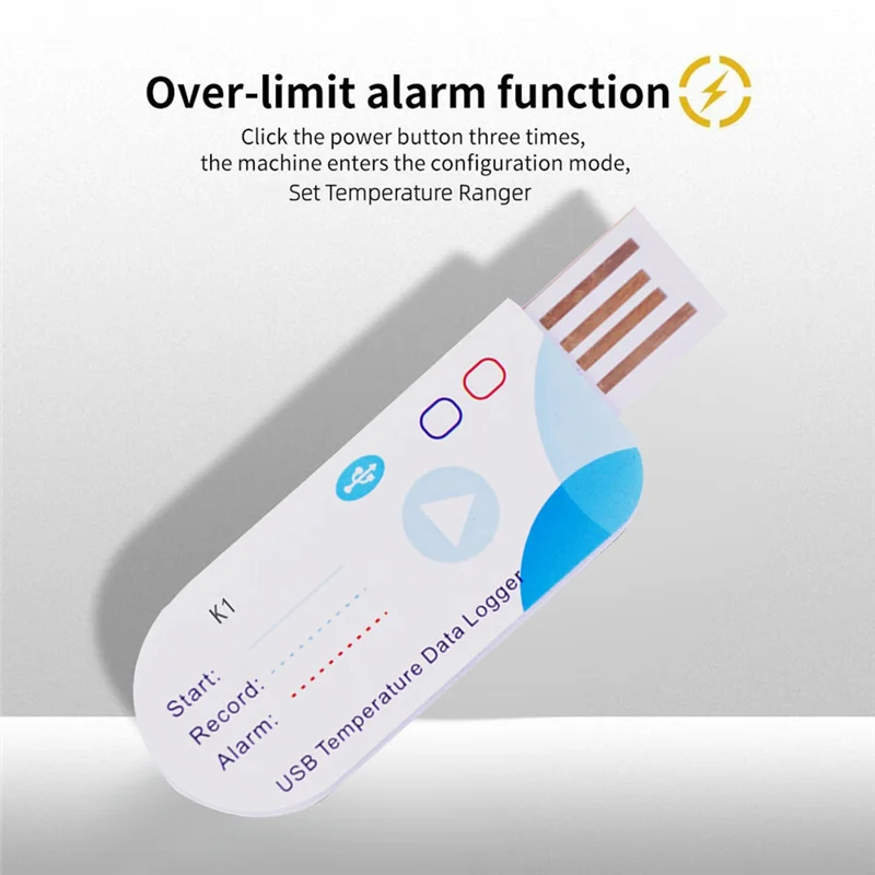 USB Temperature Data Logger 14400 Points USB Report 60 Days IP65 Disposable Recorder