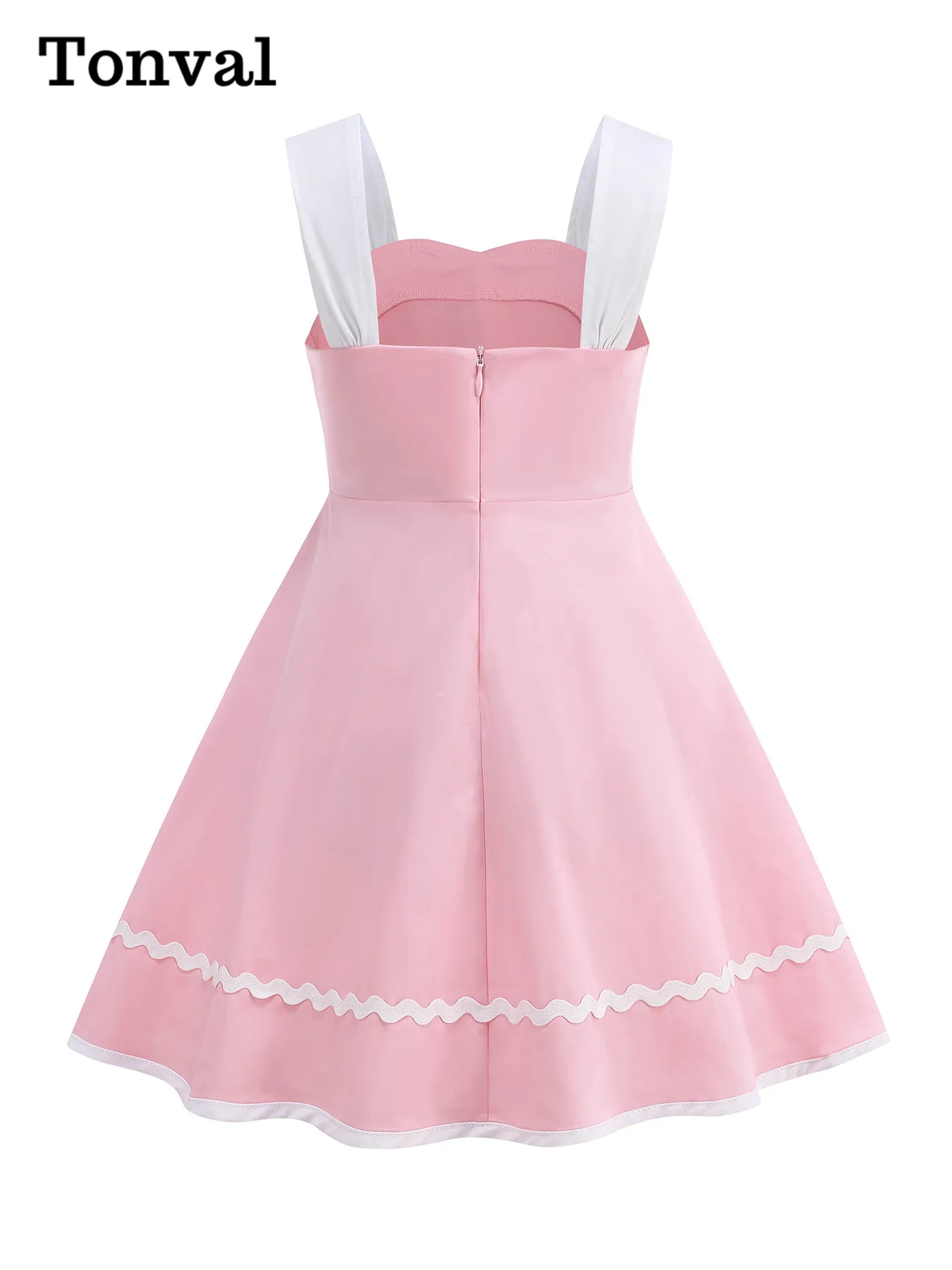 Tonval Bow Front Cute Girls Princess Dresses Sweetheart Neck Pink and White Summer Kids Vintage Sleeveless Tank Dress