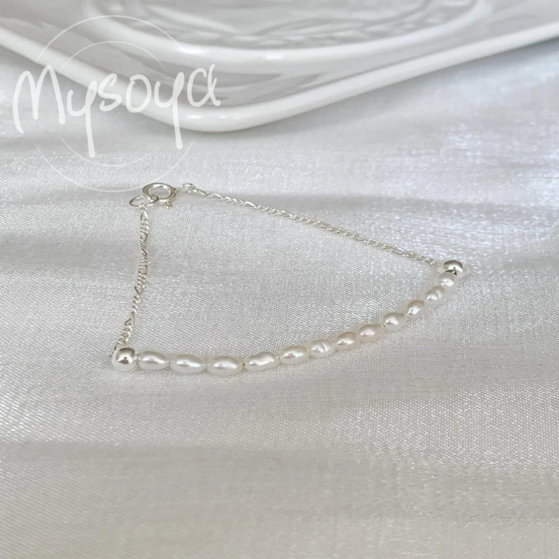 

MYSOYA White Rice-shaped Freshwater Pearl Bracelet 2-3mm With Gift Box For Her/Him Birthday/Wedding/Christmas/New Year Gift