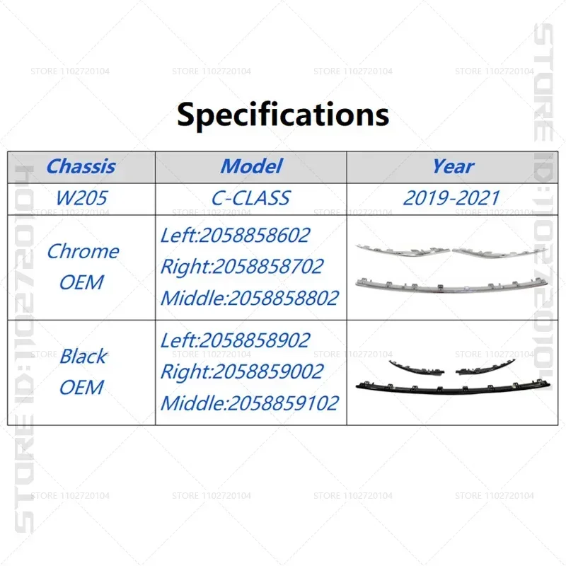 Dla 2019-2021 W205 Mercedes-Benz C-CLASS Listwy przedniego zderzaka Chromowane i czarne 2058858602 2058858702 2058858802