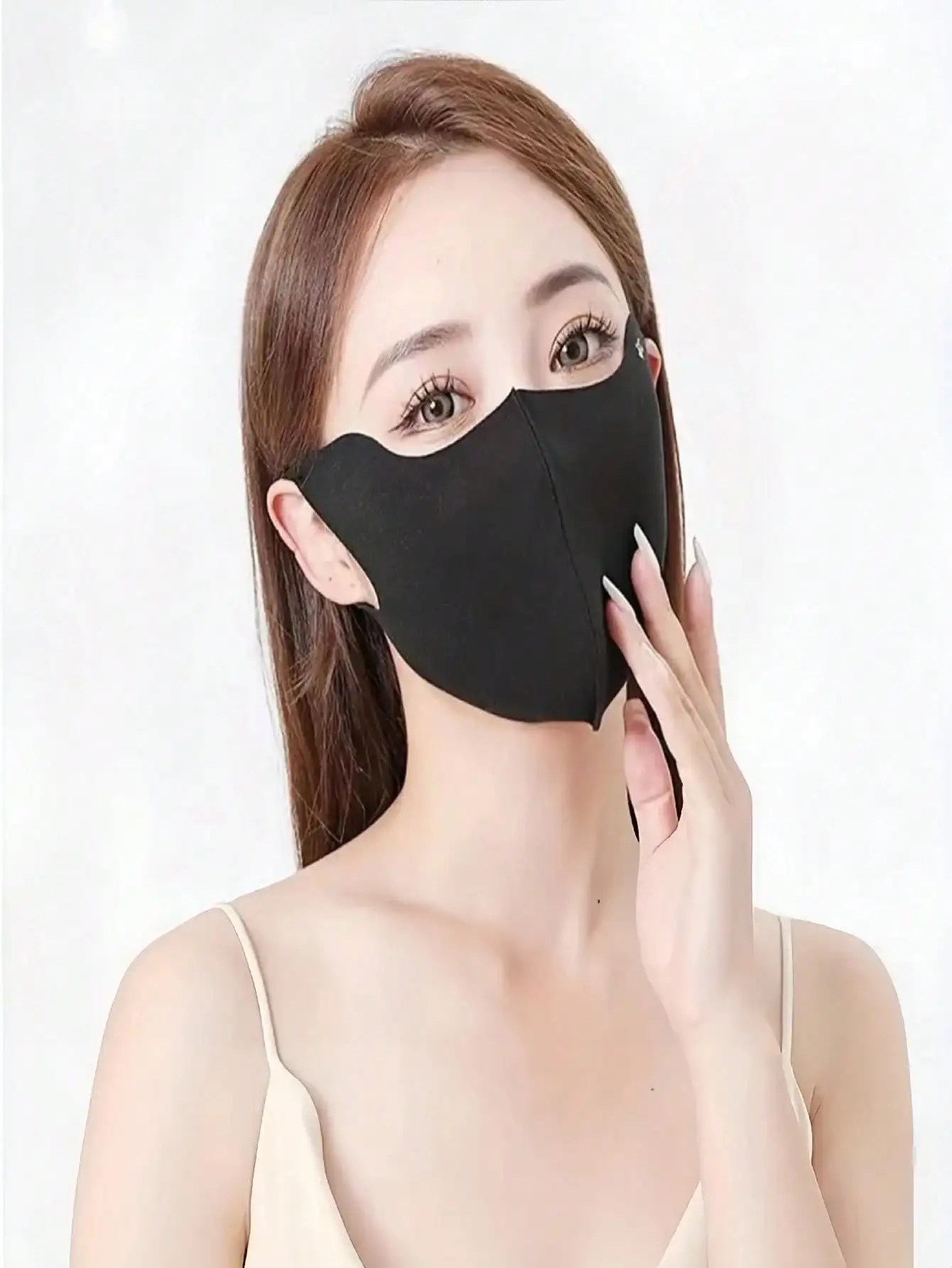 1pc Seamless Ice Silk Sun Protection Mask – 3D Eye Shield, Airy Washable, Adjustable Ear Loops for Cycling/Daily Commute