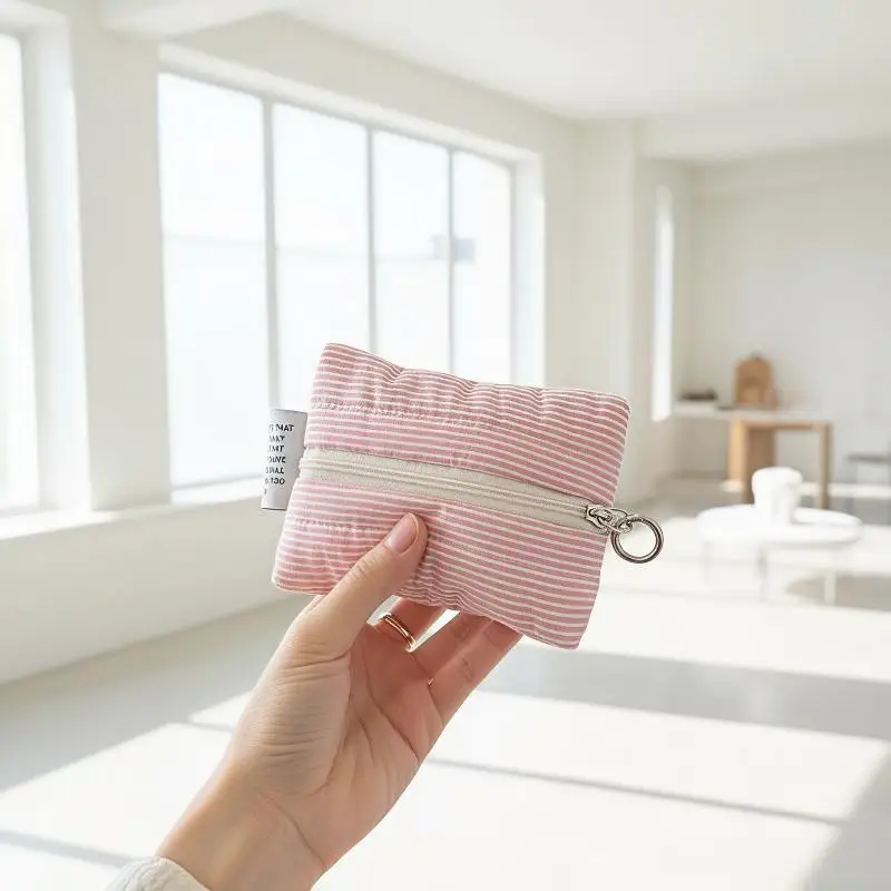 Creative Stripe Coin Purse Large Capacity Mini Card Holder Portable with Zipper Storage Bag