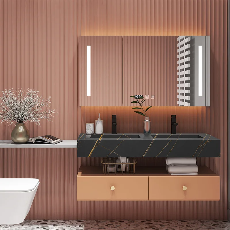 

Rock Plate Integrated Bathroom Cabinets Face Washing Hand Washing Bathroom Cabinets Intelligent Mirror Furniture Taquilla JT40B