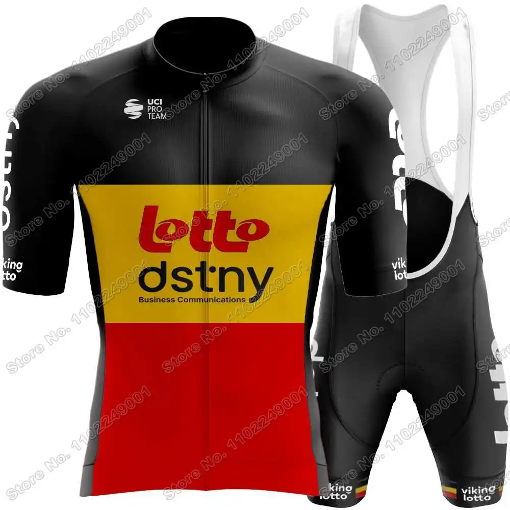 2024 Team Lotto Dstny Cycling Jersey Set Belgian Champion Arnaud De Lie Cycling Clothing Men Road Bike Shirts Suit Bib Shorts