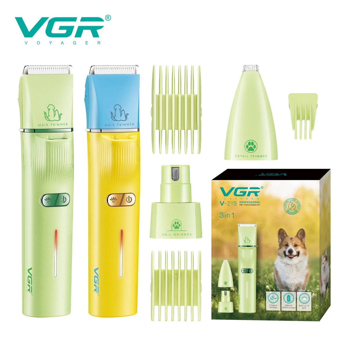 

VGR 3 в 1, машинки для стрижки домашних животных, многофункциональные электрические машинки для стрижки собак и кошек, беспроводной триммер, малошумные инструменты для ухода за домашними животными V-219
