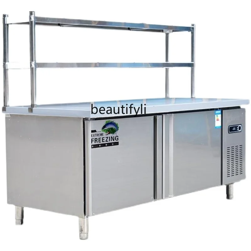 Commercial Workbench Refrigerated Cabinet Freezer Stainless Steel Operating Table Refrigerator Frozen Kitchen Milk Tea Shop