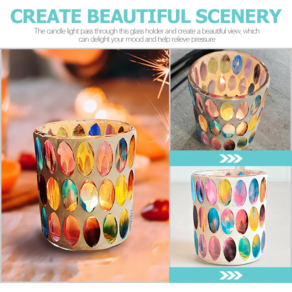 

Glass Holder Romantic Mosaic Design Sturdy Tea Light Holder Unique Art Wedding Valentine's Day Engagement