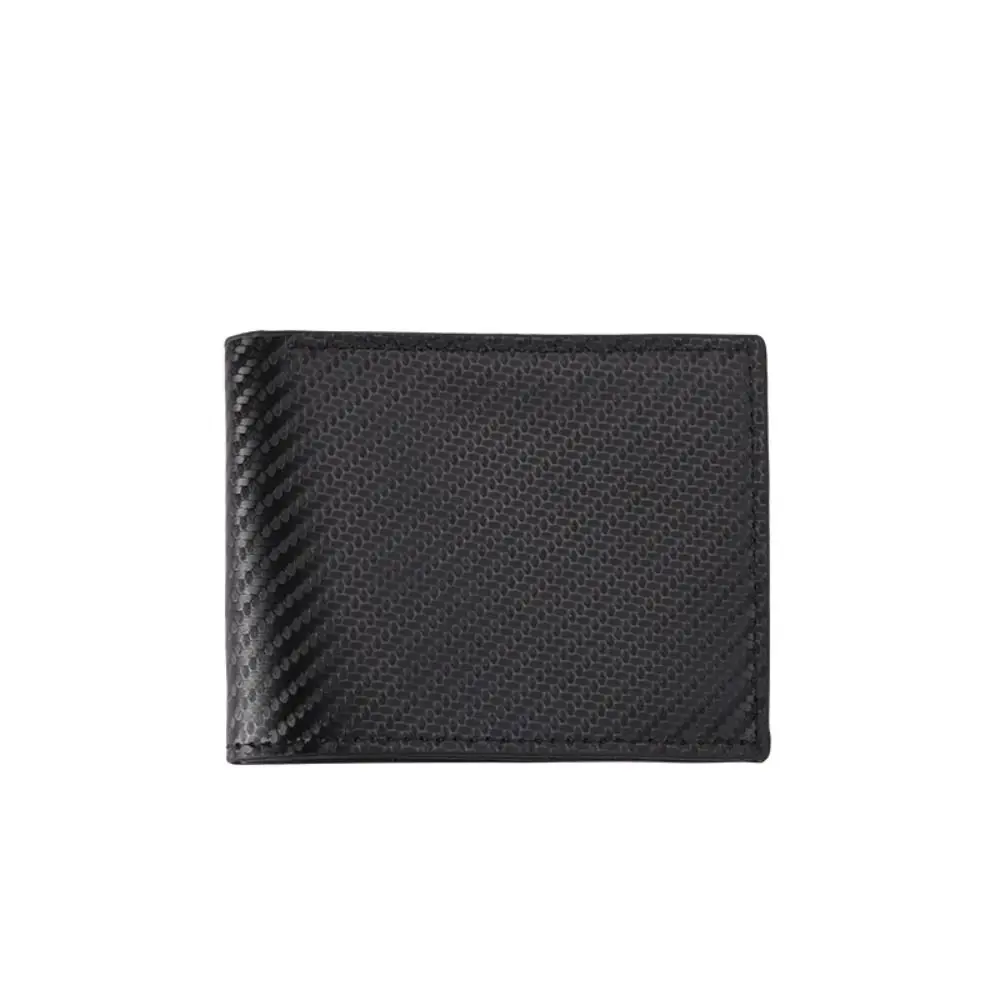 PU Leather Men's Short Wallet Carbon Fiber Pattern Black Retro Coin Purse Large Capacity Two-fold ID Card Holder Men Women