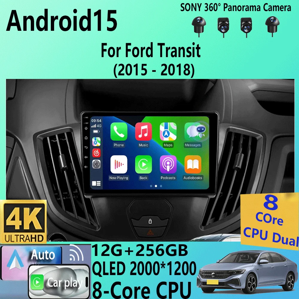 Android 15 Wireless Carplay&Auto WIFI+4G For Ford Transit 2015 2016 2017 2018 Car Radio Multimedia Video Player GPS Stereo 2din