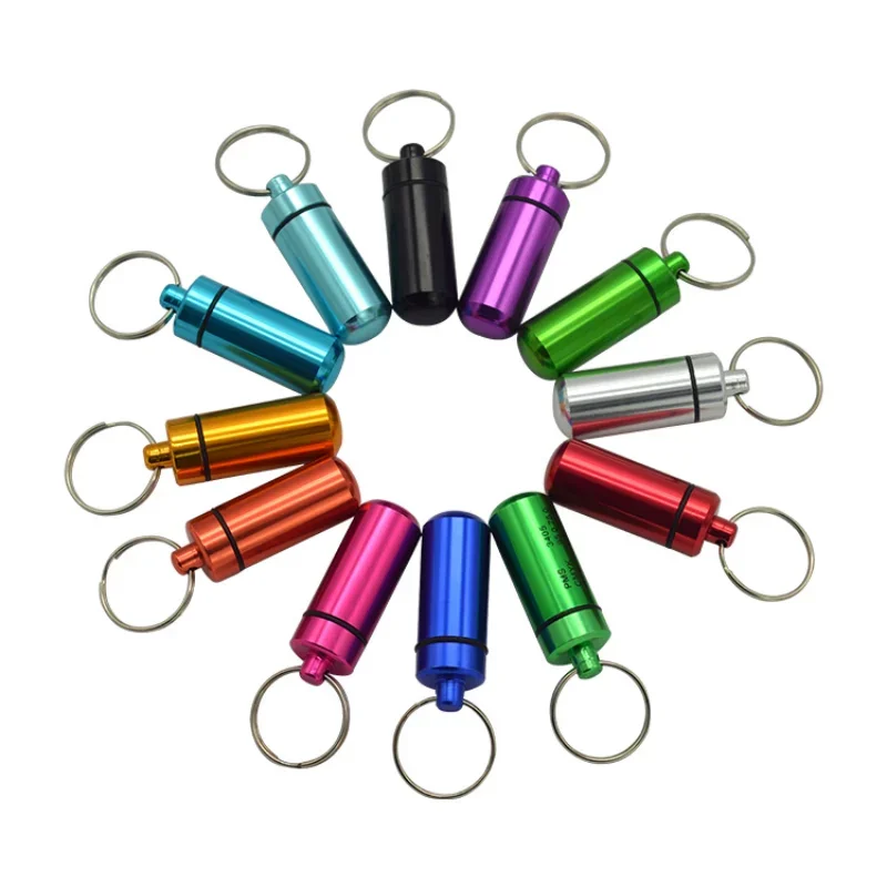 

1 Pc Waterproof Aluminum Pill Box Case Bottle Cache Drug Holder Container Keychain Medicine Box pastilleros metal
