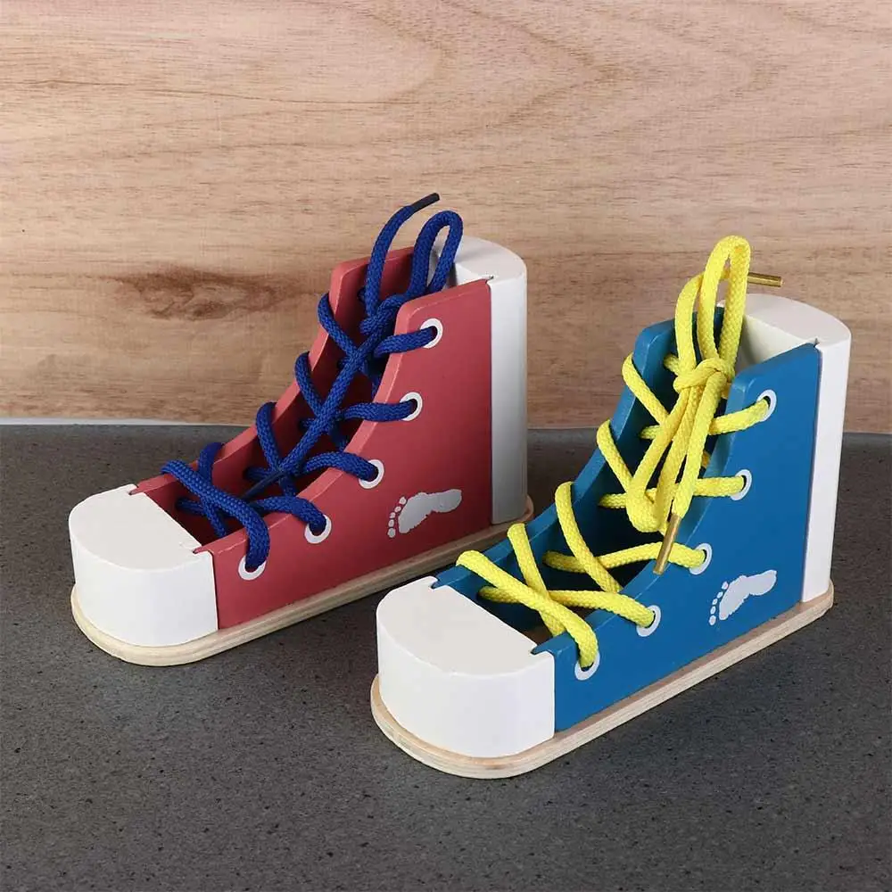 Jouets de laçage en bois, chaussures à lacets, Montessori, jeu de puzzle en bois