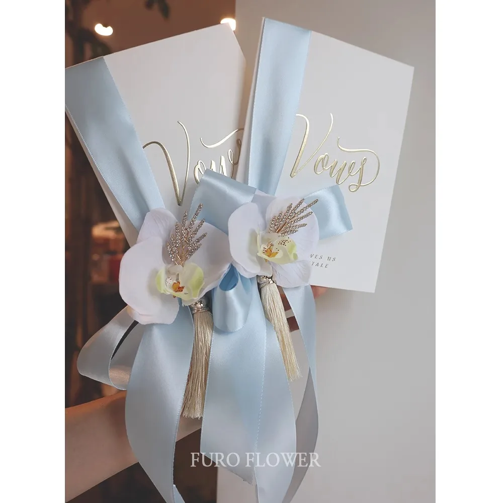 

2 шт., свадебная книга с ручками, синяя бабочка, орхидея, конфетные карты, свадебная церемония, карта-кнопка, украшение