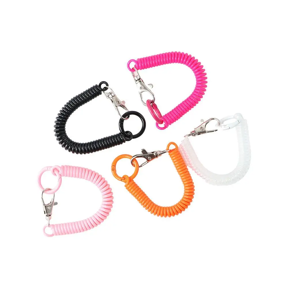 Metal Clasp Key Ring Stretchy Spiral Spring Coil Key Chain Holder Key Hooks Stretch Spring Coil Anti-lost Lobster Clasp Keyring