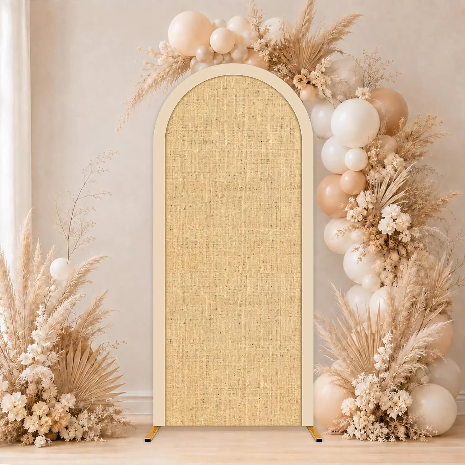 Custom 2-sided Beige Linen Texture Arch Backdrop Cover Wedding Ceremony Baby Shower Background Birthday Party Photo Booth Decor