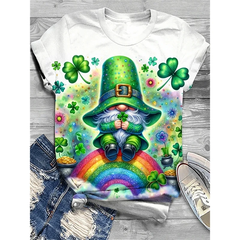 

Зеленая футболка на день Святого Патрика, унисекс, футболки с круглым вырезом и короткими рукавами, лепрекон с принтом, милая корова, кошка, праздничная подарочная футболка