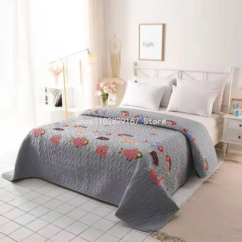 Bedspread Washed Cotton Quilted Bed Cover Queen King Size Pastoral Style Non Slip Sheet Blanket Quilt Warm Printied Bedding