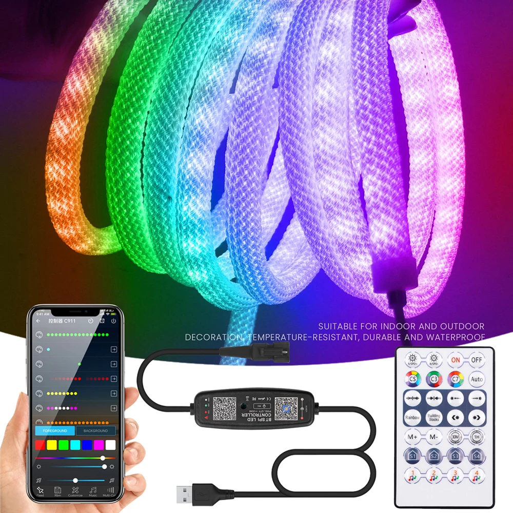 Smart Rgbic Round Reticulate Neon Led Strip 5V Dc 360 Degree Glow 50 Leds/M Flexible Silicone Tape Ip67