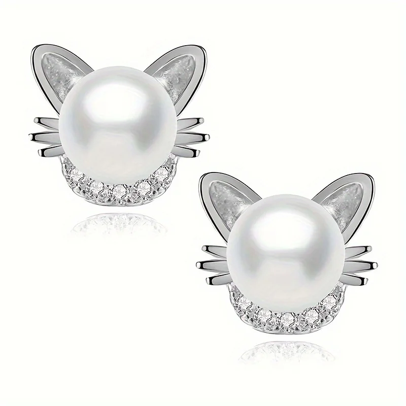 Cute Cat Earrings Fashion Elegant Design Artificial Pearl Earrings Party Christmas Creative Birthday Valentine's Day Gift