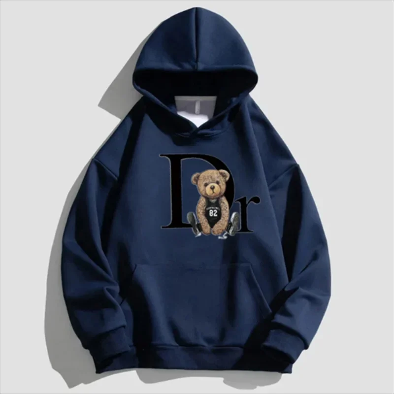 Men\'s hoodie, casual personality, teddy bear print hoodie, sports fitness fashion sweatshirt, casual pullover, street style